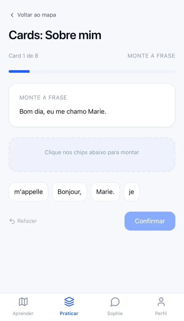 Exercício de completar a frase escolhendo a peça certa