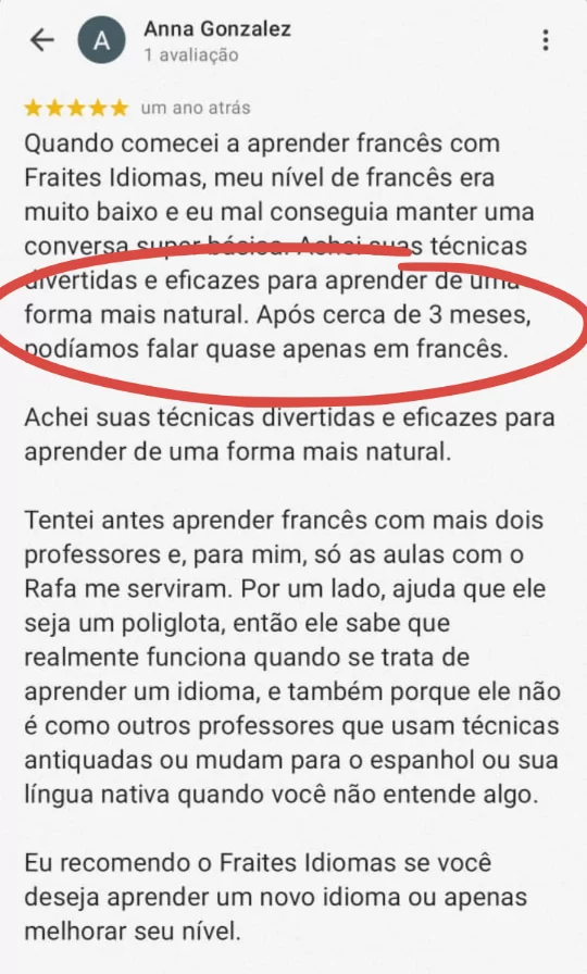 Avaliação 5 estrelas de Anna Gonzalez