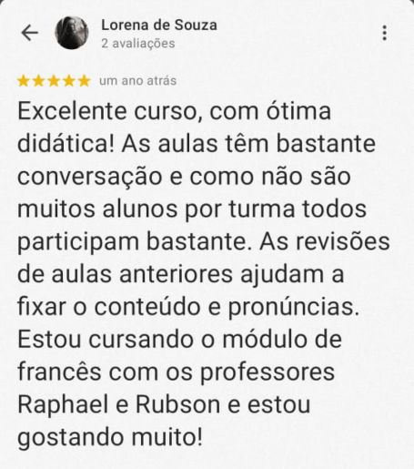 Avaliação 5 estrelas de Lorena de Souza